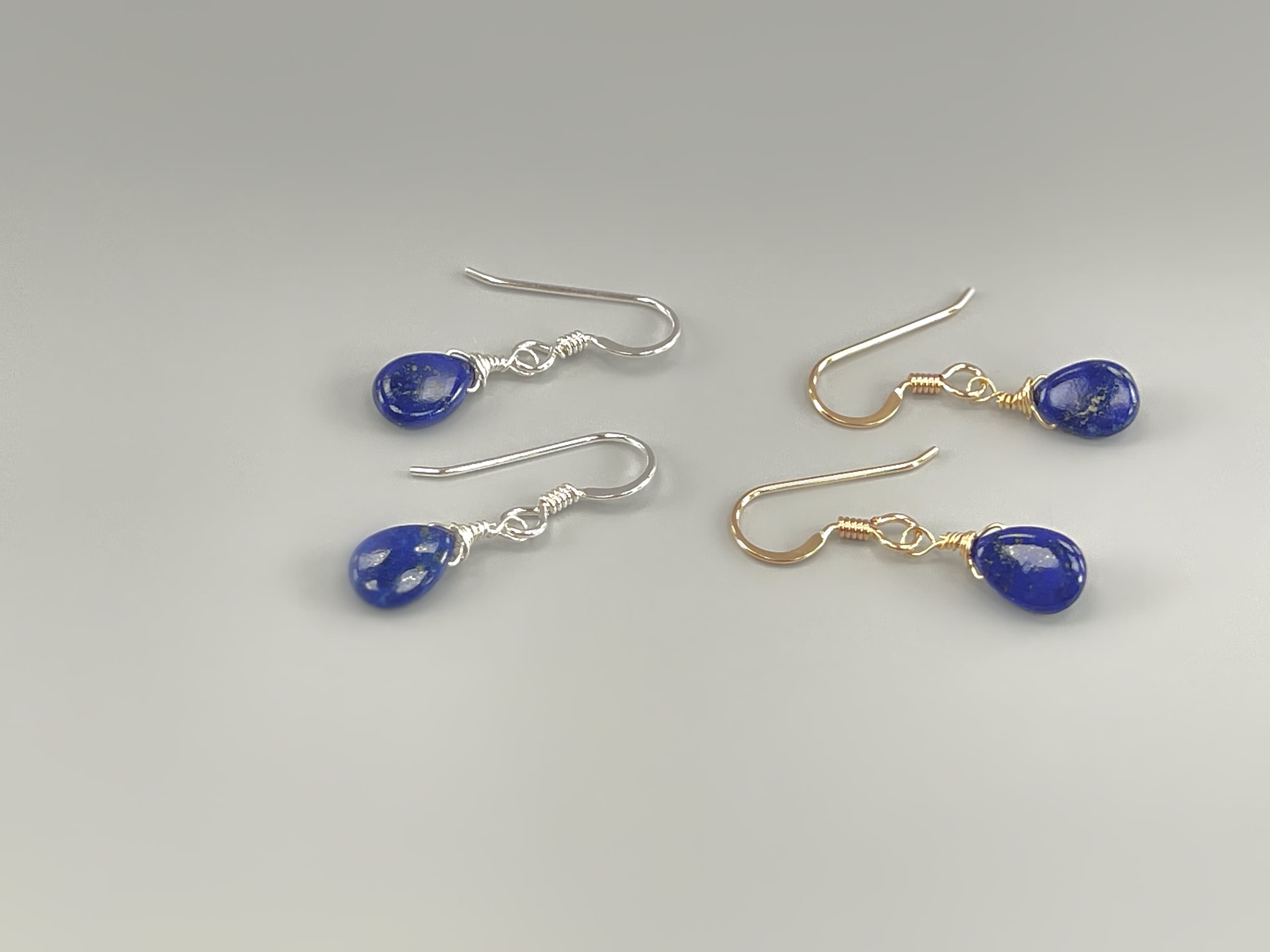 Tiny tear drops Dainty Lapis Lazuli earrings dangle 14k Gold fill, Sterling Silver