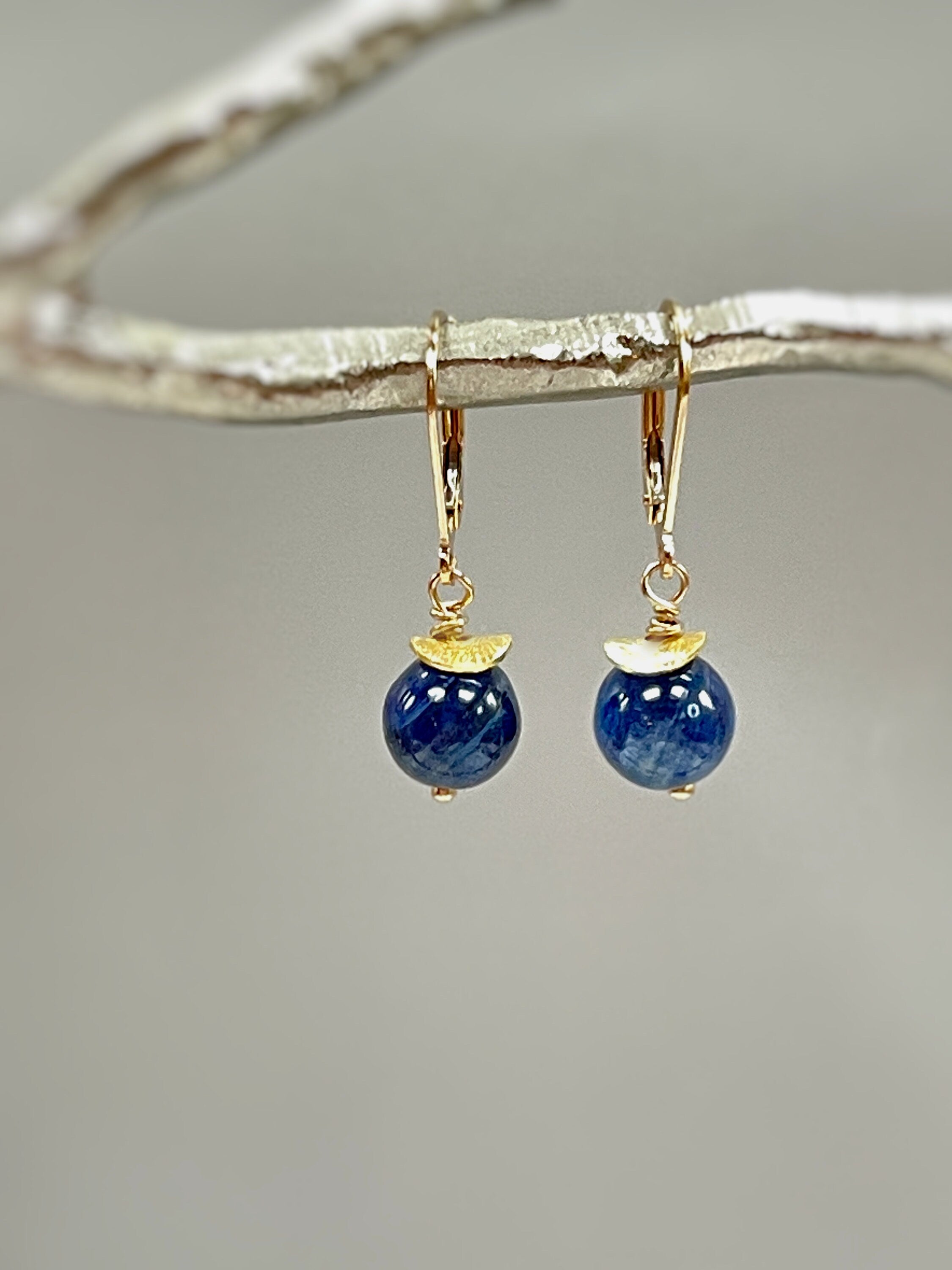 Modern Kyanite Earrings Dangle Sterling Silver Leverback
