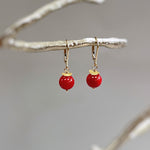 Red Coral Earrings dangle 14k Gold Fill, Sterling Silver winter berry jewelry lever back Dainty Drop handmade modern dangly artisan earrings