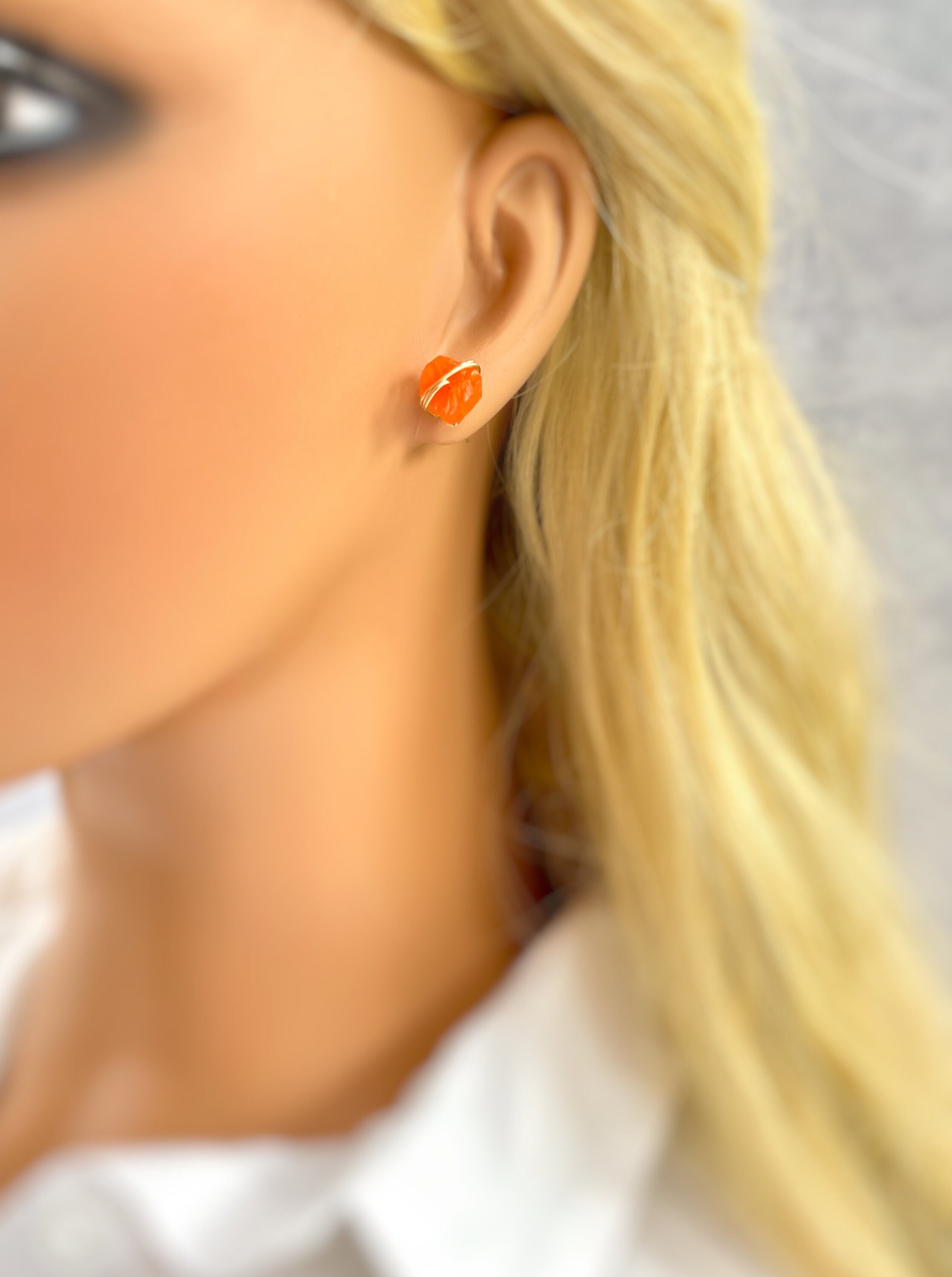 Raw Carnelian Stud Earrings