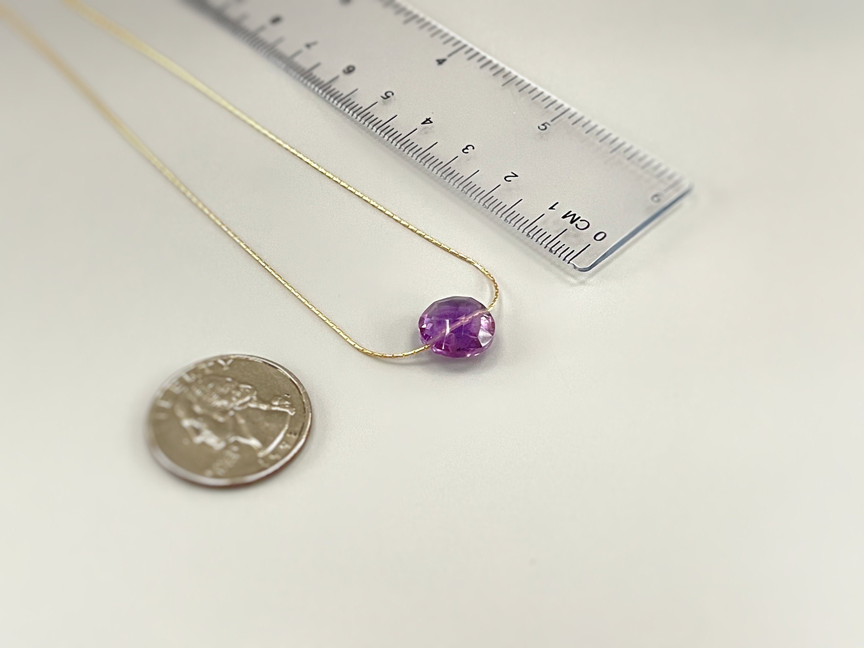 Amethyst Necklace Gold Handmade Dainty Gemstone Pendant Purple Amethyst Jewelry Minimalist round Crystal floating necklace for woman