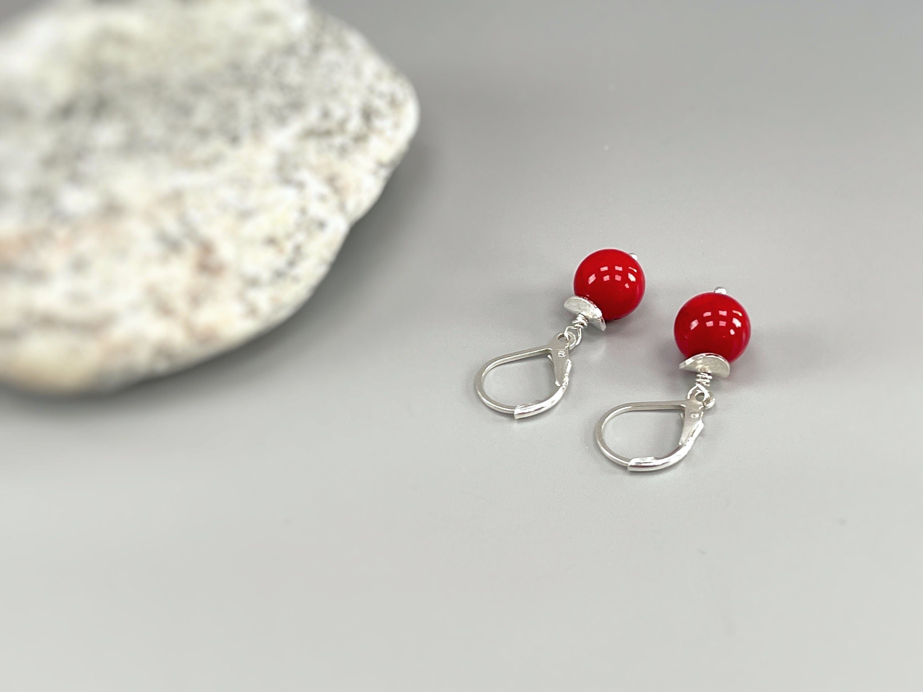 Red Coral Earrings dangle 14k Gold Fill, Sterling Silver winter berry jewelry lever back Dainty Drop handmade modern dangly artisan earrings