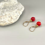 Red Coral Earrings dangle 14k Gold Fill, Sterling Silver winter berry jewelry lever back Dainty Drop handmade modern dangly artisan earrings