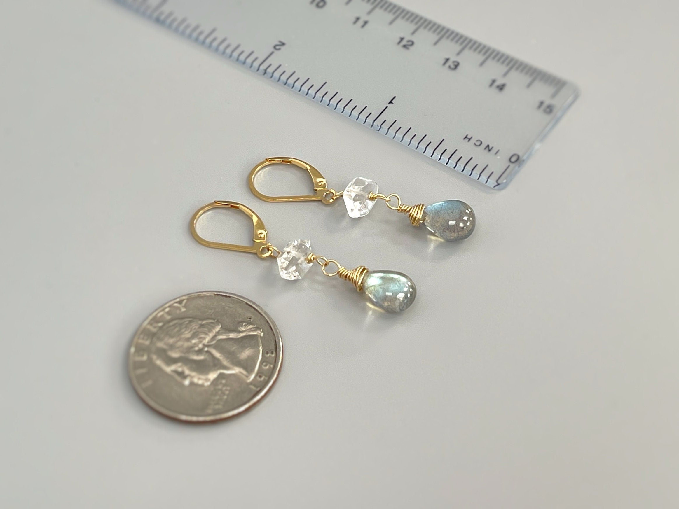 Labradorite Herkimer Diamond Dangle Earrings