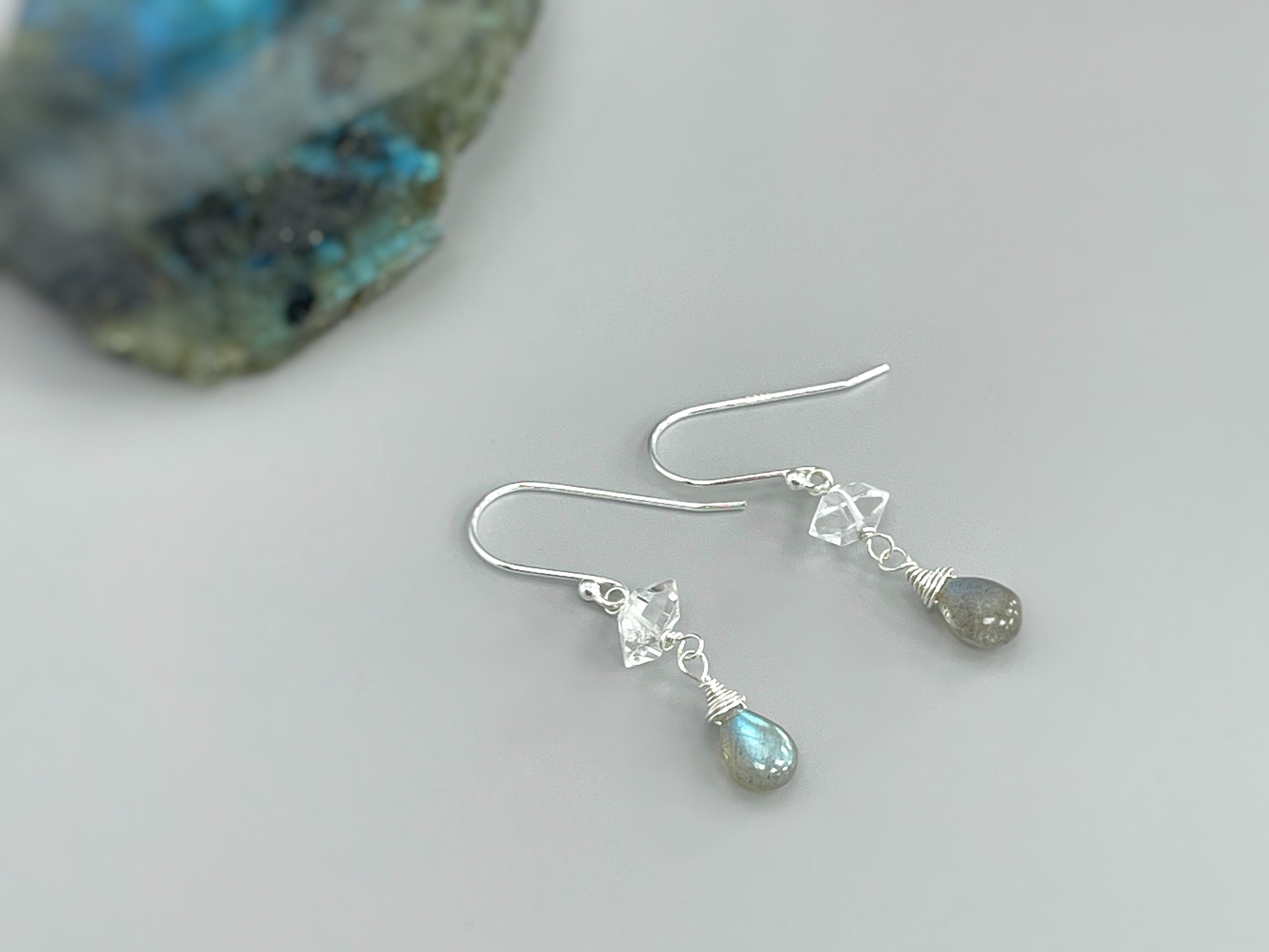 Labradorite Herkimer Diamond Dangle Earrings
