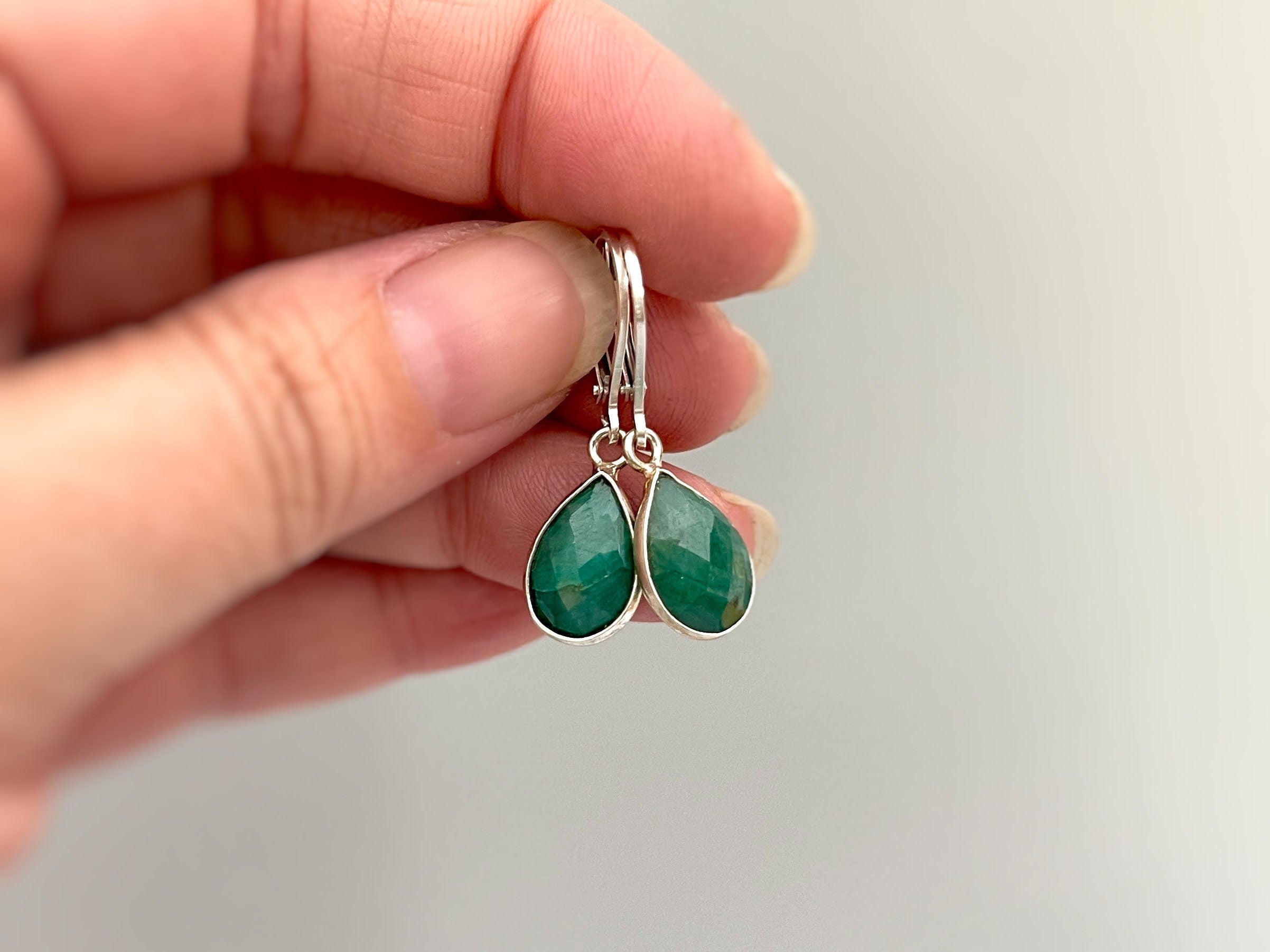 Handmade Sterling Silver Emerald Earrings Dangle