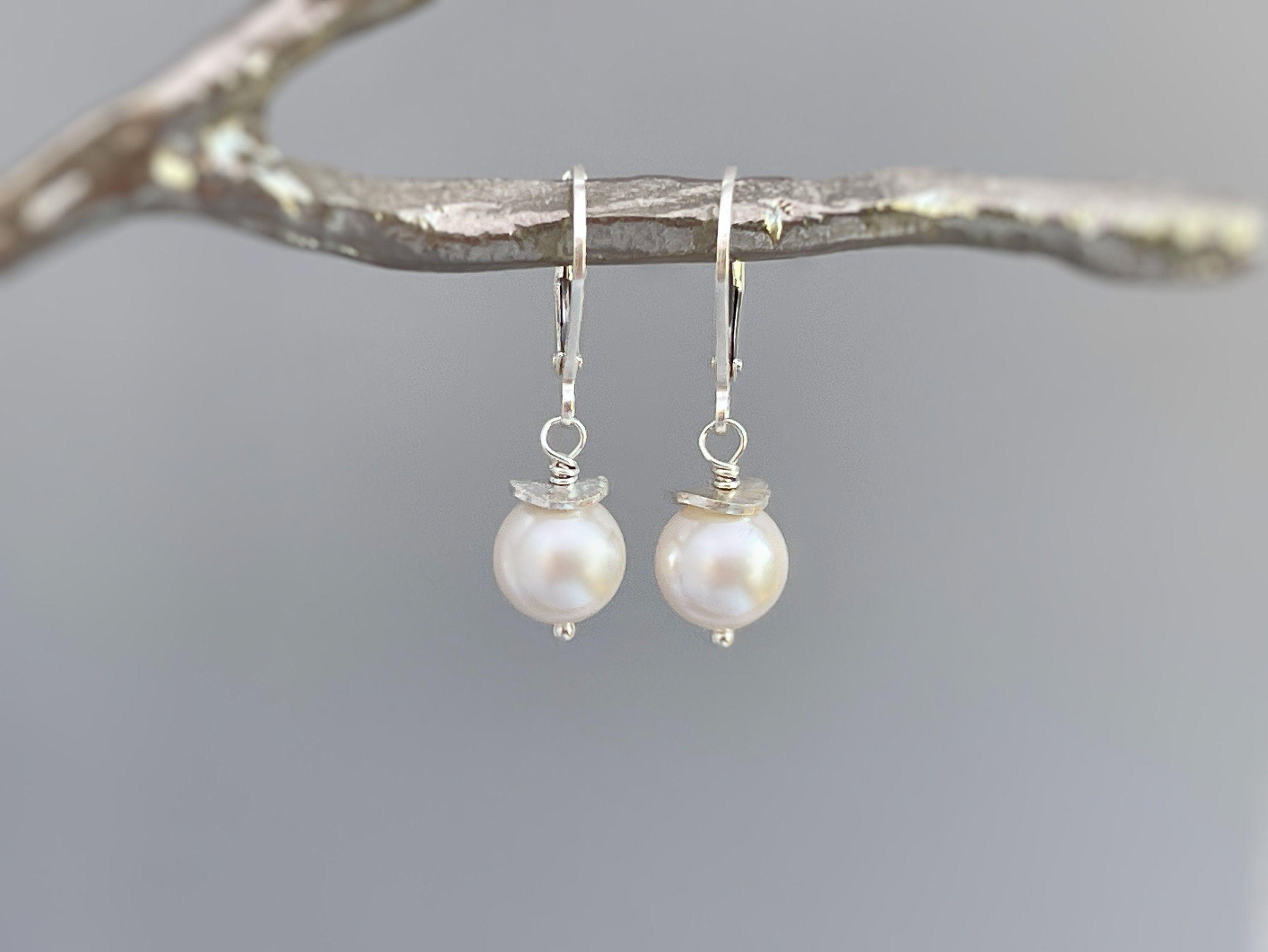 Minimalist Pearl Earrings dangle 14k Gold, Sterling Silver Dainty Drop Earrings