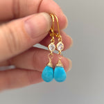 Crystal and Turquoise earrings dangle, Gold, Silver