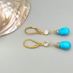 Crystal and Turquoise earrings dangle, Gold, Silver