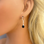 Dainty Black Onyx Earrings dangle Gold