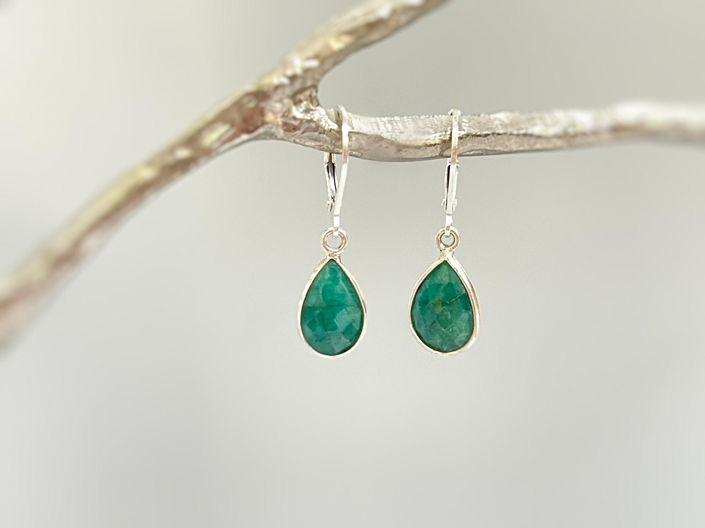 Handmade Sterling Silver Emerald Earrings Dangle