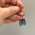 Crystal London Blue Topaz Quartz earrings dangle, drop gold