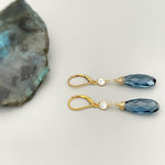 Crystal London Blue Topaz Quartz earrings dangle, drop gold