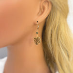 Emerald Monstera Leaf Emerald earrings dangle