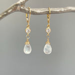 Boho Moonstone and crystal earrings14k gold fill, Silver
