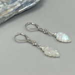 Crystal Leaf Moonstone earrings dangle, Sterling Silver, 14k Gold