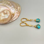Dainty Copper Turquoise Earrings dangle Gold, Crystal , Silver leverback dangly earrings