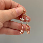 Morganite Rose Gold Earrings dangle pink, peach, champagne quartz