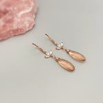 Morganite Rose Gold Earrings dangle pink, peach, champagne quartz