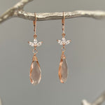 Morganite Rose Gold Earrings dangle pink, peach, champagne quartz