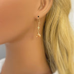 Morganite Earrings dangle gold pink, peach, champagne quartz