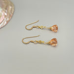 Morganite Earrings dangle gold pink, peach, champagne quartz