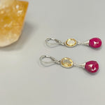 Ruby and Citrine earrings dangle, Sterling Silver