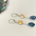 Citrine London Blue Topaz earrings dangle, Sterling Silver