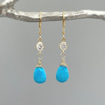 Crystal and Turquoise earrings dangle, Gold, Silver