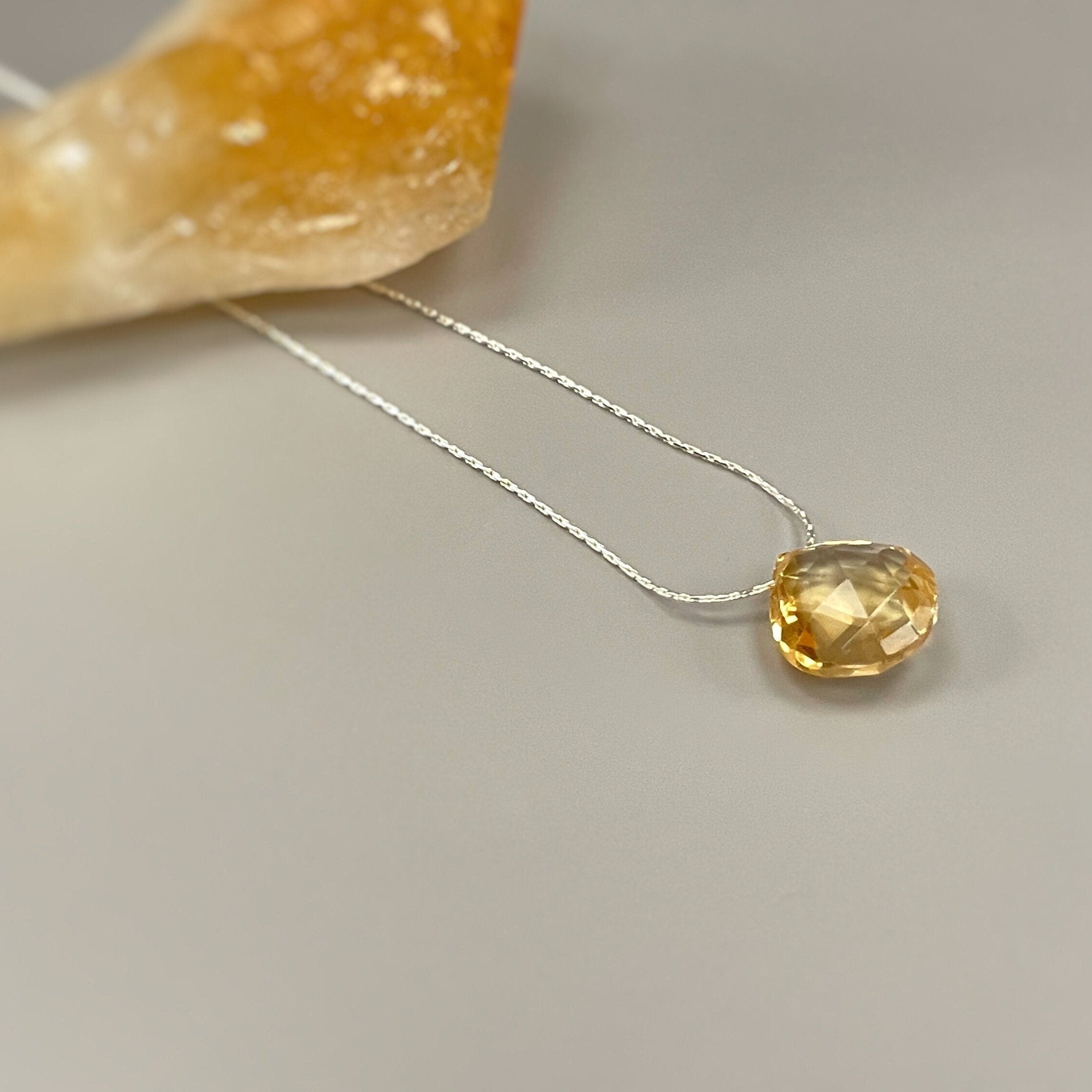 Citrine Necklace Sterling Silver, 14k gold fill Pendant Citrine Choker Handmade Gemstone Jewelry Dainty Minimalist Solitaire necklace