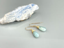 Load image into Gallery viewer, Long Aquamarine Earrings Gold Leverback