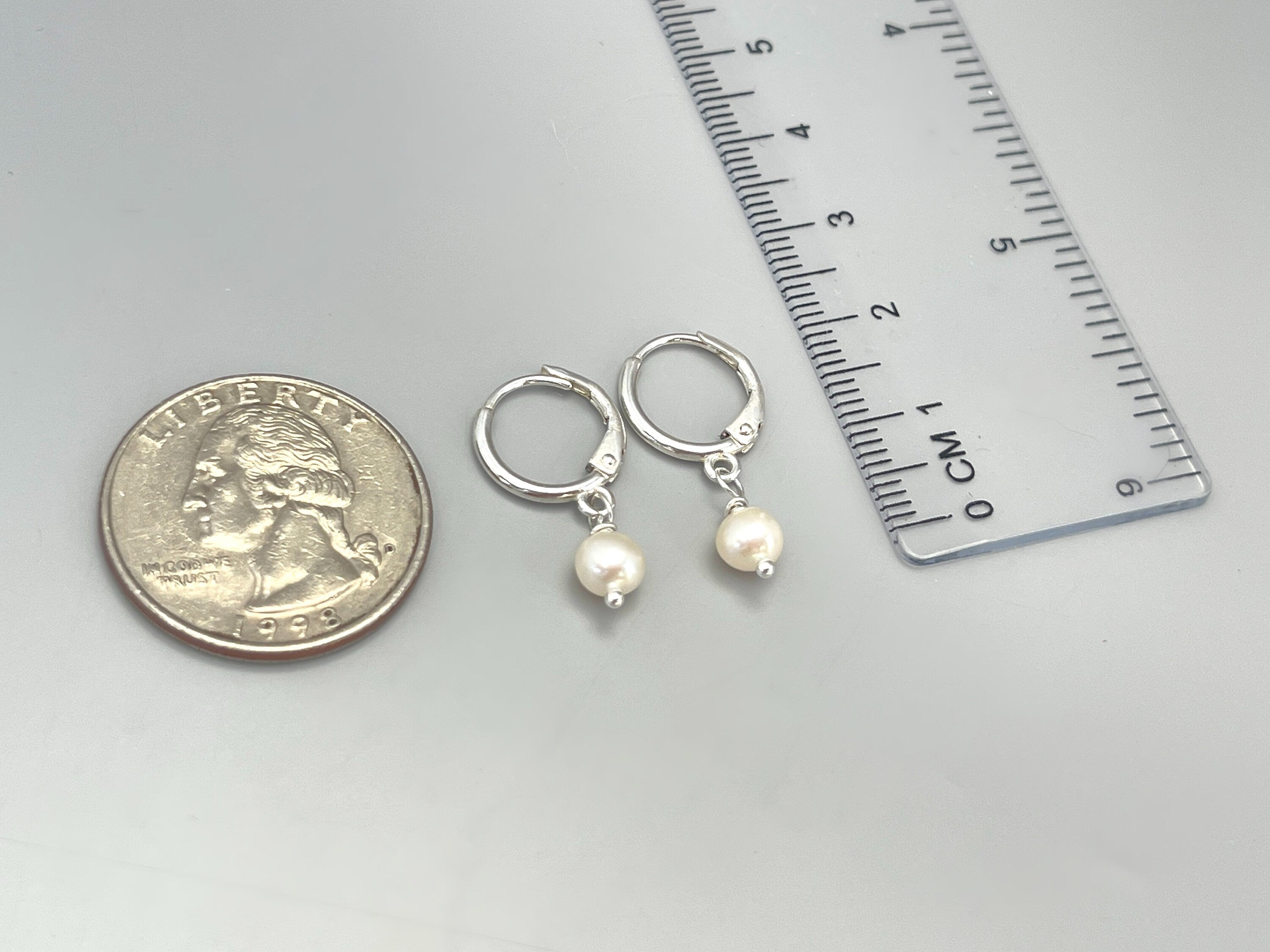 Tiny Pearl Huggie Hoop Earrings, Sterling Silver