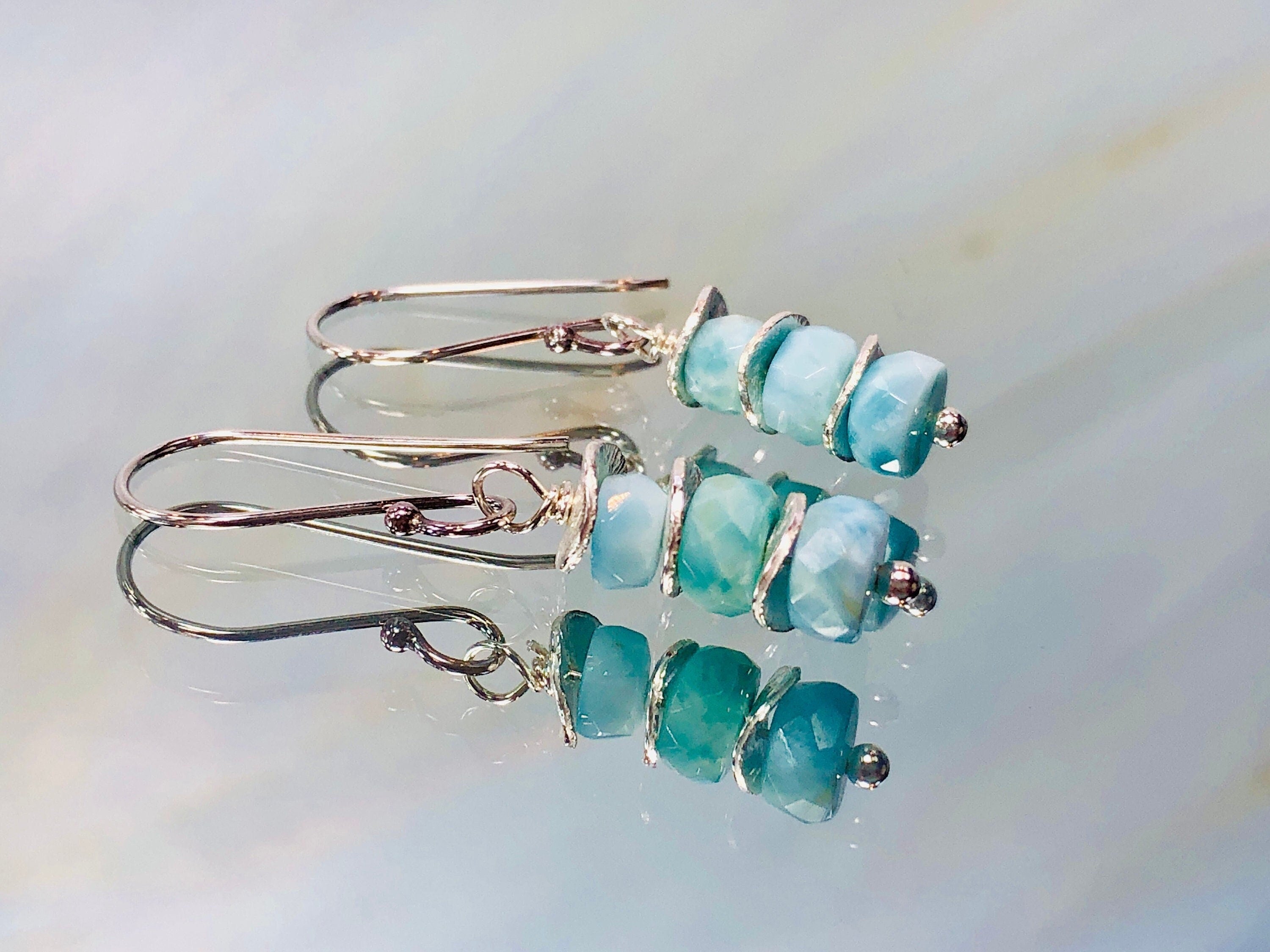 Dainty Larimar Earrings, Gold, Sterling Silver, Rose Gold