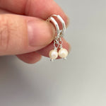 Tiny Pearl Huggie Hoop Earrings, Sterling Silver