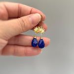 Lapis Sunflower Earrings 14k Gold Dangling Teardrop Blue Gemstone Dangle Earrings Everyday Handmade Lapis Lazuli Jewelry for women