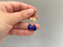 Load image into Gallery viewer, Lapis Sunflower Earrings 14k Gold Dangling Teardrop Blue Gemstone Dangle Earrings Everyday Handmade Lapis Lazuli Jewelry for women