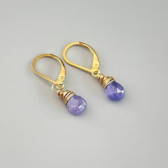 Tiny Tanzanite Earrings 14k Gold, Sterling Silver, Rose Gold Dangling Teardrop Dainty Purple Gemstone Minimalist Handmade Jewelry gift