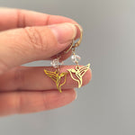 Bird Earrings dangle 14k gold, sterling silver Herkimer Diamond hummingbird Jewelry