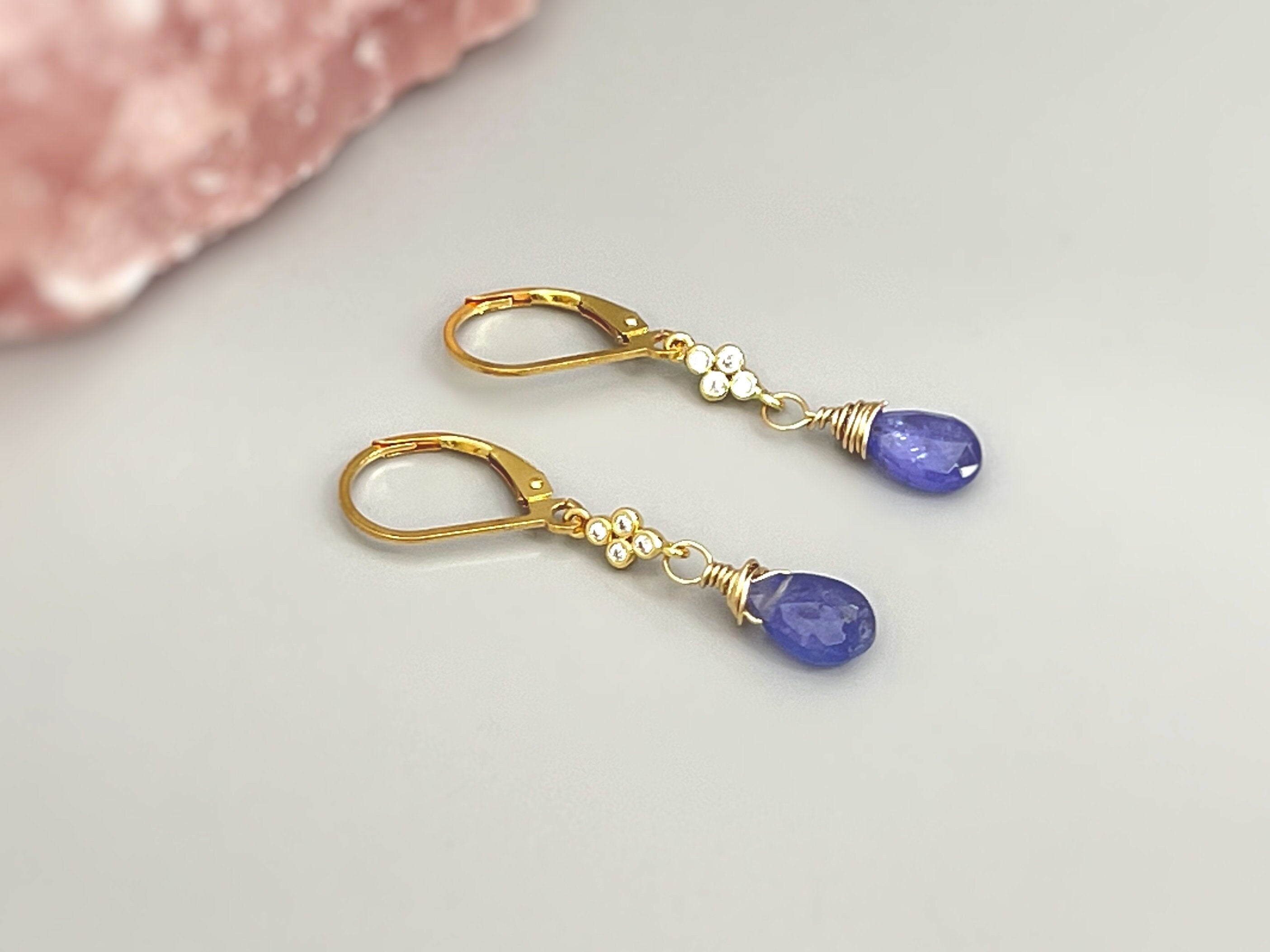 Tanzanite earrings dangle Sterling Silver, Rose Gold, 14k Gold, dangly boho dainty Purple crystal jewelry for women, December gift for wife