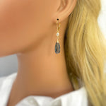 Crystal London Blue Topaz Quartz earrings dangle, drop gold