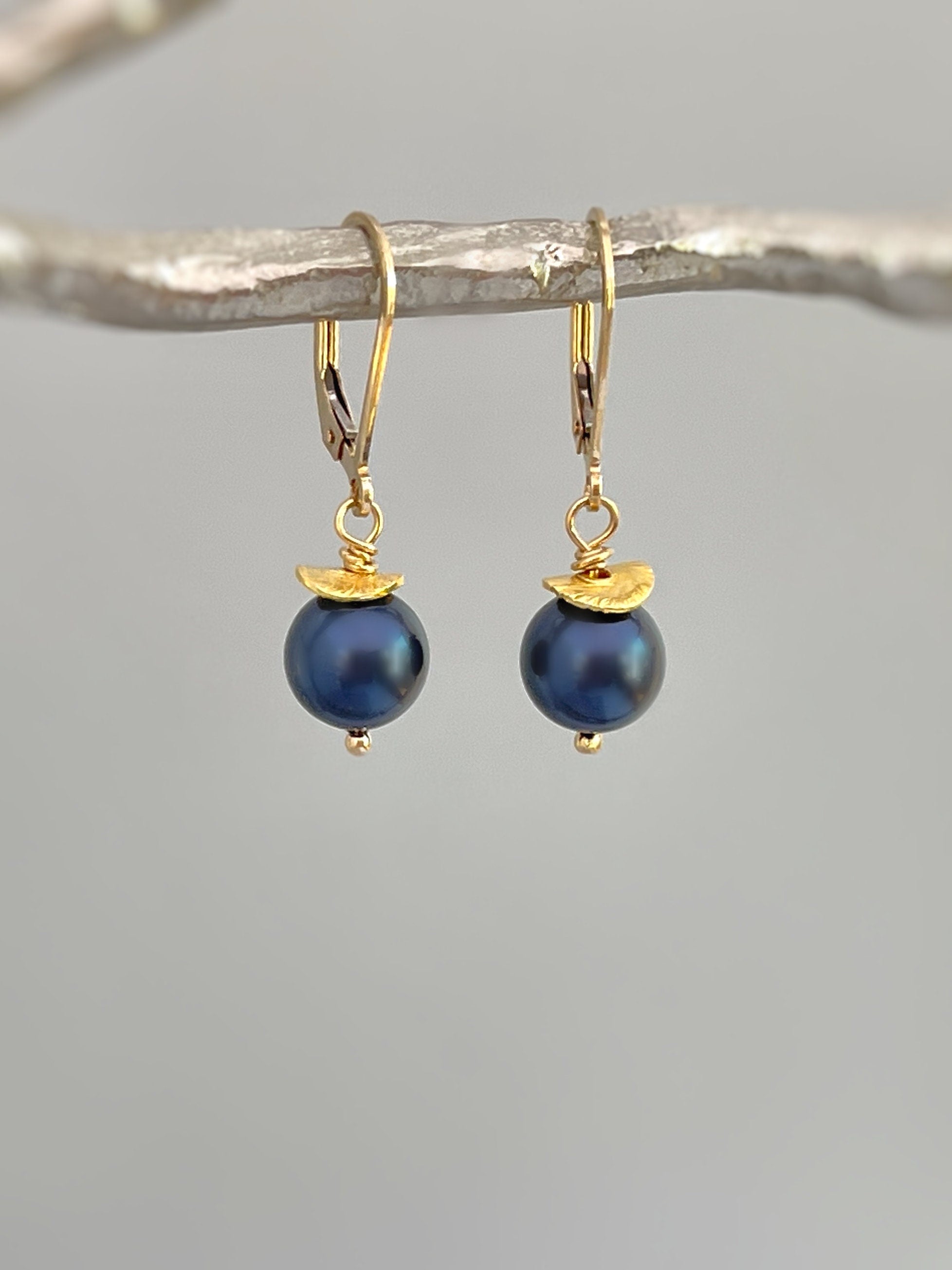 Minimalist Pearl Earrings dangle 14k Gold, Sterling Silver Dainty Drop Earrings