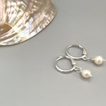 Tiny Pearl Huggie Hoop Earrings, Sterling Silver
