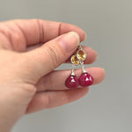 Ruby and Citrine earrings dangle, Sterling Silver