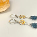 Citrine London Blue Topaz earrings dangle, Sterling Silver