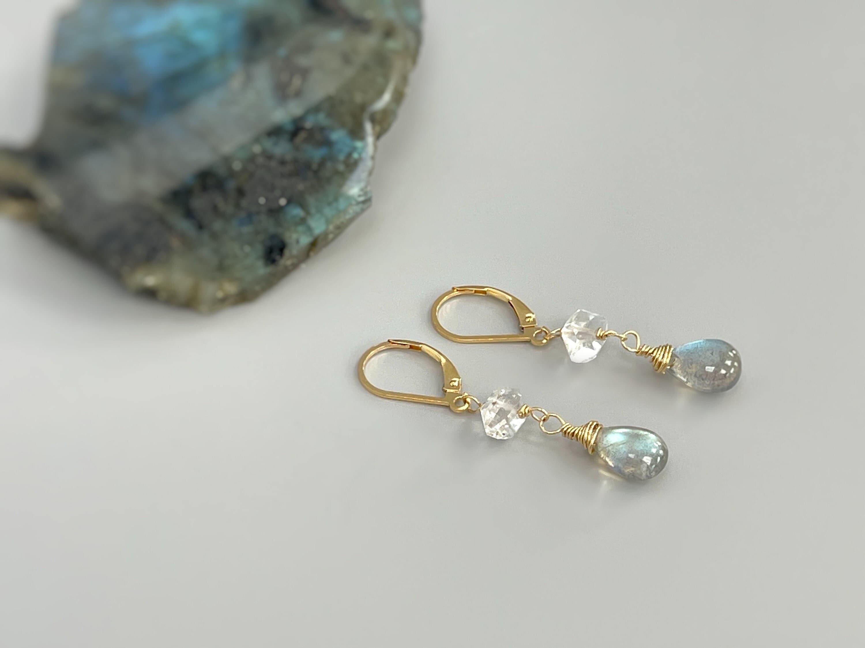 Labradorite Herkimer Diamond Dangle Earrings