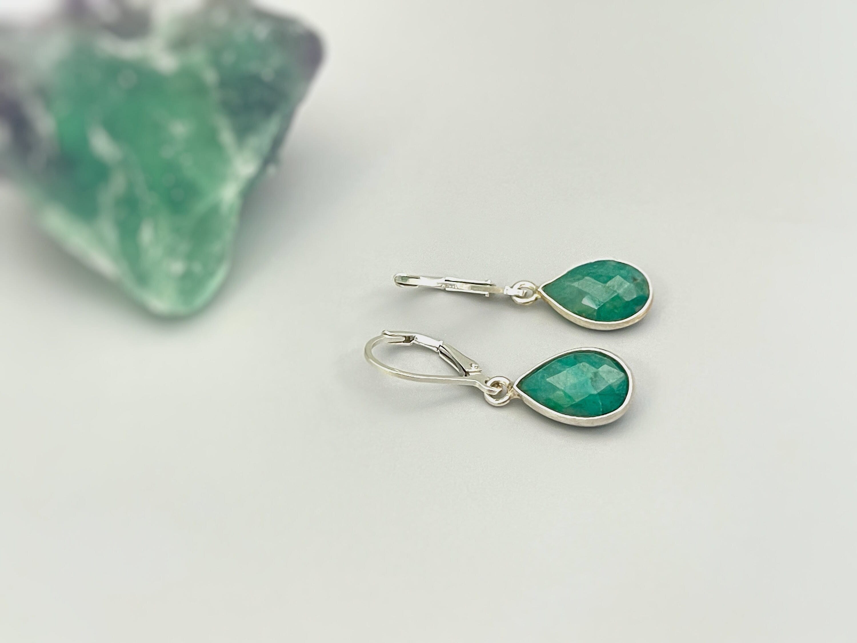 Handmade Sterling Silver Emerald Earrings Dangle
