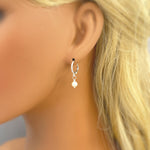 Tiny Pearl Huggie Hoop Earrings, Sterling Silver