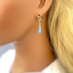 Owyhee Blue Opal earrings dangle Sterling Silver Gold, Rose Gold teardrops
