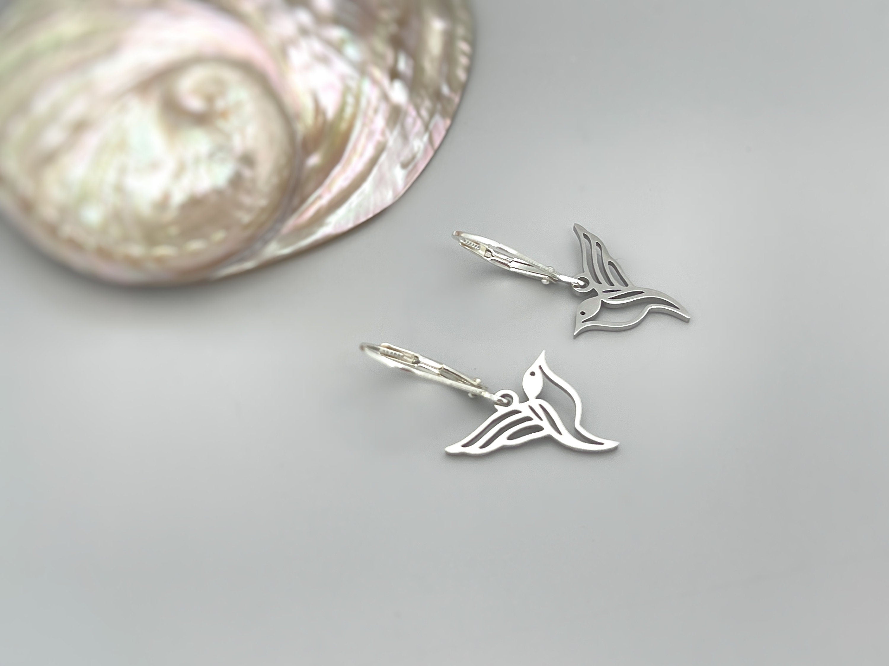 Bird Earrings dangle Gold, Silver, Hummingbird Jewelry