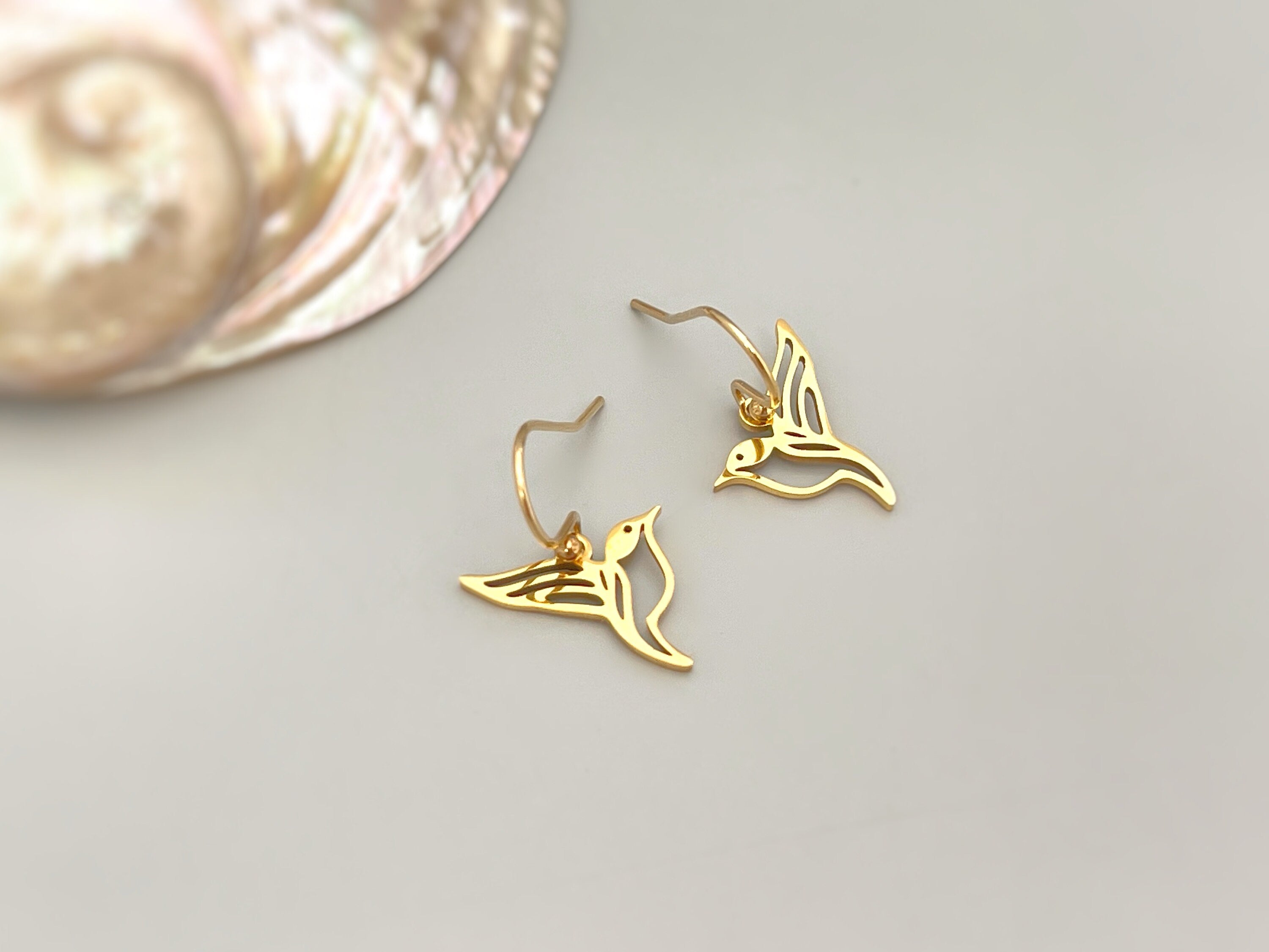 Bird Earrings dangle Sterling Silver Hummingbird Jewelry Handmade 14k Gold Fill unique gifts for mom, bird lover dangly Artisan leverbacks